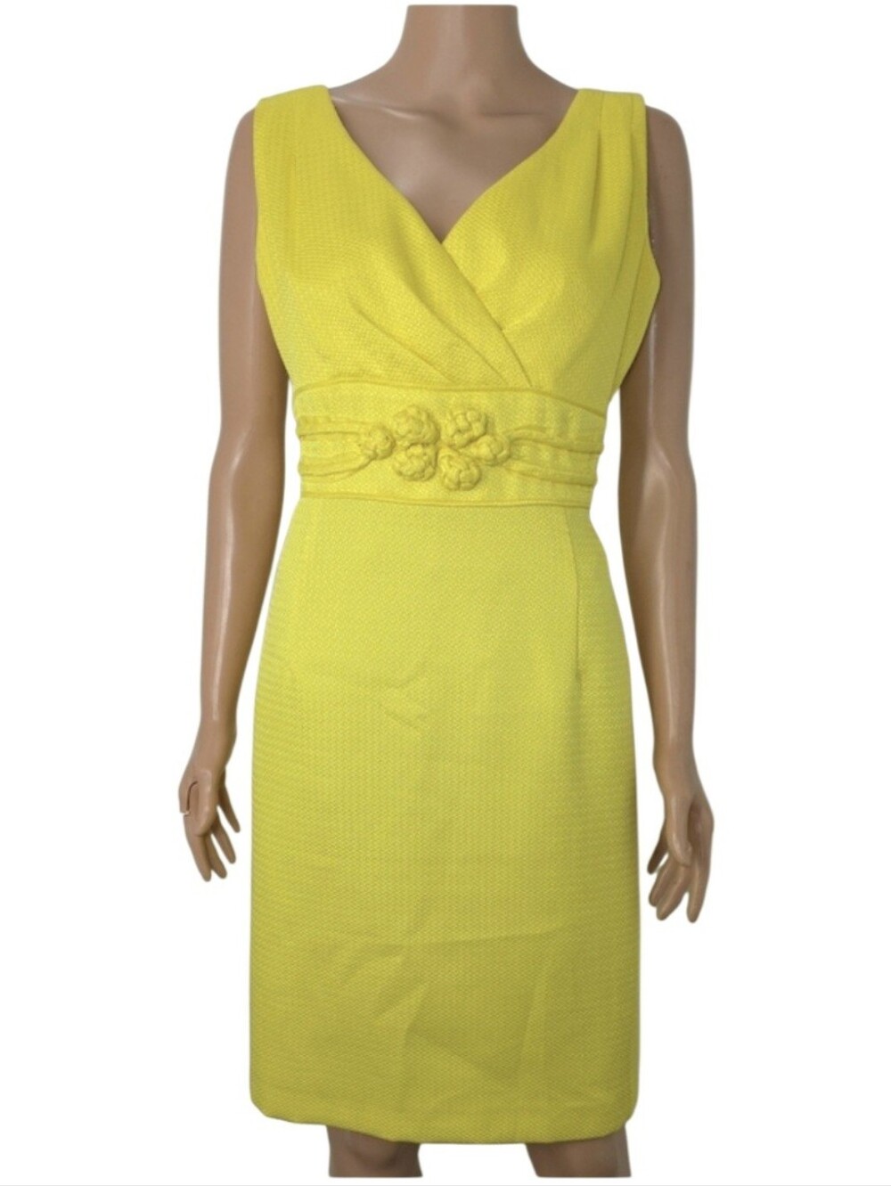 ANTONIO MELANI Chartreuse V-Neck Dress with Waist Detail Size 12